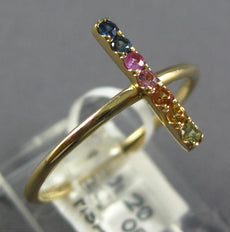 ESTATE .20CT AAA MULTI COLOR SAPPHIRE 14KT YELLOW GOLD 3D RAINBOW FUN BAR RING