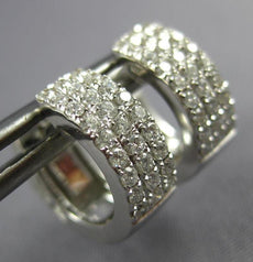 ESTATE WIDE .51CT DIAMOND 18KT WHITE GOLD 3D CLASSIC THREE ROW HUGGIE EARRINGS