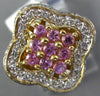 ESTATE 1.20CT DIAMOND & AAA PINK SAPPHIRE 14K YELLOW GOLD FLOWER SQUARE FUN RING