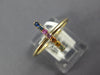 ESTATE .20CT AAA MULTI COLOR SAPPHIRE 14KT YELLOW GOLD 3D RAINBOW FUN BAR RING