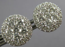 ESTATE LARGE 1.13CT DIAMOND 18KT WHITE GOLD 3D CLUSTER FLOWER HALO STUD EARRINGS