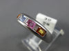 ESTATE 1.26CT DIAMOND & AAA MULTI COLOR SAPPHIRE 14KT WHITE GOLD 3D BEZEL RING