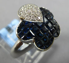 5.21CT DIAMOND & AAA SAPPHIRE 18K WHITE GOLD INVISIBLE BUTTERFLY FLOWER FUN RING