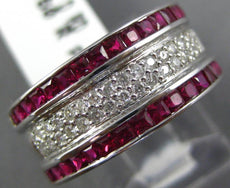 WIDE 3.32CT DIAMOND & AAA RUBY 18KT WHITE GOLD ROUND & PRINCESS ANNIVERSARY RING