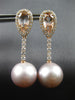 LARGE 2.80CT DIAMOND & AAA MORGANITE & PINK PEARL 18K ROSE GOLD HANGING EARRINGS
