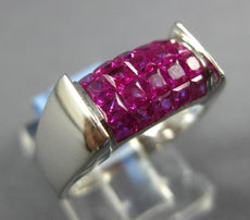 3.10CT AAA RUBY 18K WHITE GOLD PRINCESS INVISIBLE MULTI ROW RECTANGULAR FUN RING