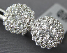 ESTATE LARGE 1.26CT DIAMOND 18K WHITE GOLD 3D ROUND CLUSTER FLOWER STUD EARRINGS