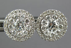 LARGE .85CT DIAMOND 18KT WHITE GOLD 3D CLUSTER FLOWER STUD EARRINGS WITH JACKETS
