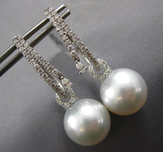EXTRA LARGE .79CT DIAMOND & AAA SOUTH SEA PEARL 18KT WHITE GOLD HANGING EARRINGS