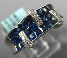 4.0CT DIAMOND & AAA SAPPHIRE 18K WHITE GOLD PRINCESS &ROUND INVISIBLE 3 ROW RING