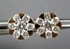 ESTATE .69CT DIAMOND 18KT ROSE GOLD 3D CLUSTER FLOWER STAR STUD EARRINGS