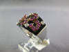 LARGE .95CT DIAMOND & AAA PINK SAPPHIRE & ONYX 18KT WHITE GOLD 3D FILIGREE RING