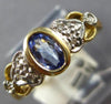 ESTATE .48CT DIAMOND & AAA TANZANITE 14K YELLOW GOLD OVAL DOUBLE HEART LOVE RING