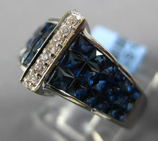 4.66CT DIAMOND &AAA SAPPHIRE 18K WHITE GOLD PRINCESS &ROUND INVISIBLE CROWN RING