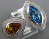 LARGE 5.45CT DIAMOND & AAA MULTI GEM 14KT WHITE GOLD MARQUISE & PEAR SHAPE RING