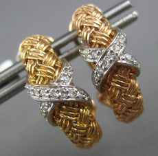 ESTATE .18CT DIAMOND 14KT ROSE GOLD MESH CRISS CROSS X CLIP ON HANGING EARRINGS