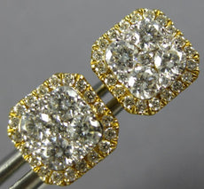 ESTATE LARGE .81CT DIAMOND 18KT YELLOW GOLD CLUSTER SQUARE OCTAGON STUD EARRINGS