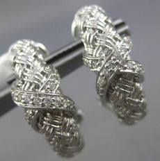 ESTATE .18CT DIAMOND 14KT WHITE GOLD MESH CRISS CROSS X CLIP ON HANGING EARRINGS