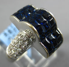 5.02CT DIAMOND &AAA SAPPHIRE 18K WHITE GOLD ROUND &PRINCESS INVISIBLE CROWN RING