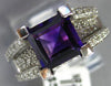 LARGE 3.40CT DIAMOND & AAA AMETHYST 14K WHITE GOLD PRINCESS &ROUND FILIGREE RING