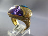 LARGE 14.66CT DIAMOND & AAA AMETHYST & BLUE TOPAZ 14KT YELLOW GOLD OVAL FUN RING