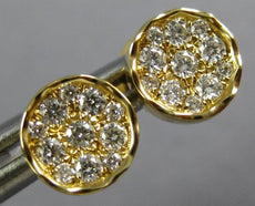 ESTATE .25CT DIAMOND 18K YELLOW GOLD CIRCULAR CLUSTER BEZEL FLOWER STUD EARRINGS