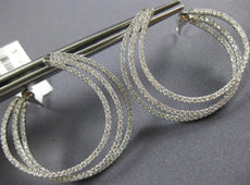 LARGE 1.69CT DIAMOND 18K WHITE GOLD 3D MULTI ROW SIDEWAYS HOOPS HANGING EARRINGS