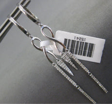 ESTATE .28CT DIAMOND 14KT WHITE GOLD 3D CLASSIC INFINITY BAR HANGING EARRINGS