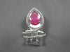 LARGE 3CT DIAMOND & AAA RUBY 14KT WHITE GOLD 3D PEAR SHAPE & ROUND LEAF FUN RING