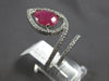 LARGE 3CT DIAMOND & AAA RUBY 14KT WHITE GOLD 3D PEAR SHAPE & ROUND LEAF FUN RING