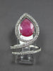 LARGE 3CT DIAMOND & AAA RUBY 14KT WHITE GOLD 3D PEAR SHAPE & ROUND LEAF FUN RING