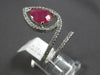 LARGE 3CT DIAMOND & AAA RUBY 14KT WHITE GOLD 3D PEAR SHAPE & ROUND LEAF FUN RING