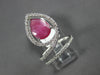LARGE 3CT DIAMOND & AAA RUBY 14KT WHITE GOLD 3D PEAR SHAPE & ROUND LEAF FUN RING