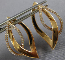 ESTATE LARGE .38CT DIAMOND 18KT ROSE GOLD 3D DOUBLE LEAF HUGGIE HANGING EARRINGS