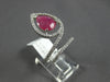 LARGE 3CT DIAMOND & AAA RUBY 14KT WHITE GOLD 3D PEAR SHAPE & ROUND LEAF FUN RING
