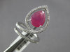 LARGE 3CT DIAMOND & AAA RUBY 14KT WHITE GOLD 3D PEAR SHAPE & ROUND LEAF FUN RING