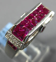 3.35CT DIAMOND & AAA RUBY 18KT WHITE GOLD ROUND & PRINCESS RECTANGULAR FUN RING