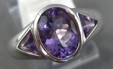 1.90CT AAA AMETHYST 14K WHITE GOLD OVAL & TRILLION 3 STONE BEZEL FRIENDSHIP RING