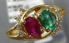0.70CT DIAMOND & AAA EMERALD & RUBY 14K YELLOW GOLD OVAL & ROUND CRISS CROSS RING