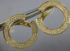LARGE .88CT DIAMOND 18K YELLOW GOLD 2 ROW CIRCULAR SIDEWAY HOOP HANGING EARRINGS