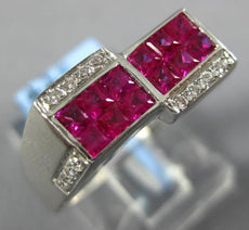 1.54CT DIAMOND & AAA RUBY 18KT WHITE GOLD 3D ROUND & PRINCESS DOUBLE SQUARE RING