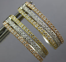 ESTATE WIDE .74CT DIAMOND 18KT TRI COLOR GOLD 3D OVAL CLIP ON HANGING EARRINGS