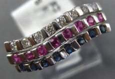 .54CT DIAMOND AAA BLUE & PINK SAPPHIRE 14KT WHITE GOLD MULTI ROW CURVED FUN RING