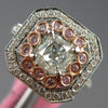 WIDE 1.54CT WHITE & PINK DIAMOND 18KT WHITE GOLD FLOWER FILIGREE ENGAGEMENT RING