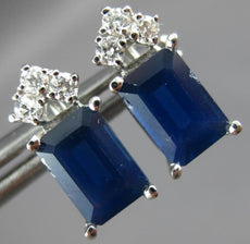 2.25CT DIAMOND & AAA SAPPHIRE 14KT WHITE GOLD EMERALD STUD CUT EARRINGS #27122