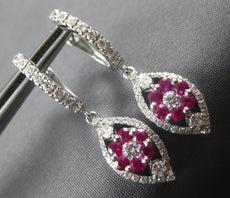 ESTATE 1.52CT DIAMOND & AAA RUBY 18KT WHITE GOLD MARQUISE SHAPE HANGING EARRINGS