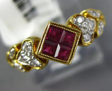 .45CT DIAMOND & AAA RUBY 18KT YELLOW GOLD PRINCESS & ROUND HEART FRIENDSHIP RING