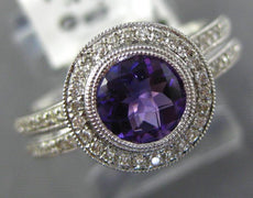 1.01CT DIAMOND & AAA AMETHYST 14KT WHITE GOLD 3D HALO MILGRAIN FRIENDSHIP RING