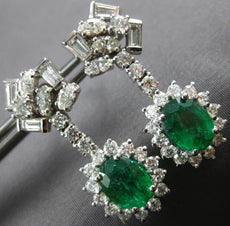 LARGE 6.30CT DIAMOND & AAA EMERALD 14KT WHITE GOLD OVAL HANGING EARRINGS #27132