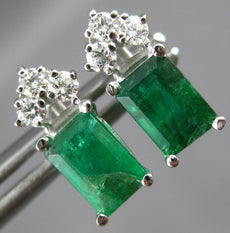 1.22CT DIAMOND & AAA EMERALD 14KT WHITE GOLD 3D EMERALD CUT STUD EARRINGS #27128
